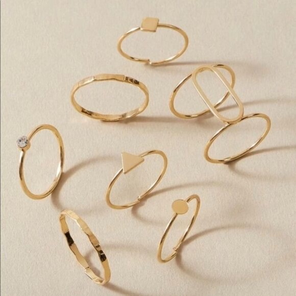 gold 7pc Geometric Ring Set - Picture 2 of 2